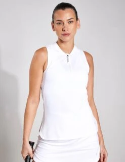 High Neck Half Zip Mesh Back Vest Top - White 12 High Neck Half Zip Mesh Back Vest Top - White -Sportswear Store GOODMOVE Polo Top T51 5733 WHITE 0003