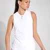 High Neck Half Zip Mesh Back Vest Top - White -Sportswear Store GOODMOVE Polo Top T51 5733 WHITE 0004