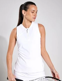 High Neck Half Zip Mesh Back Vest Top - White