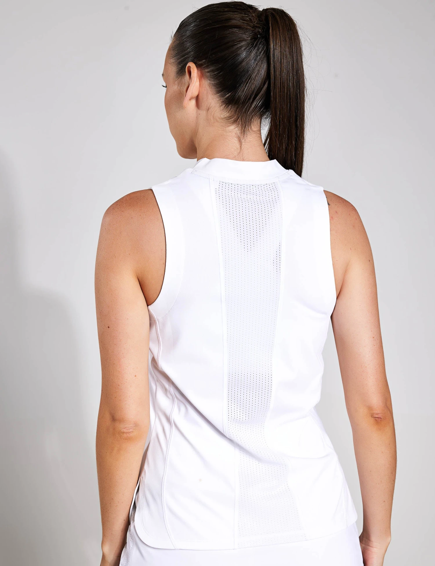 High Neck Half Zip Mesh Back Vest Top - White 4 High Neck Half Zip Mesh Back Vest Top - White - Image 2