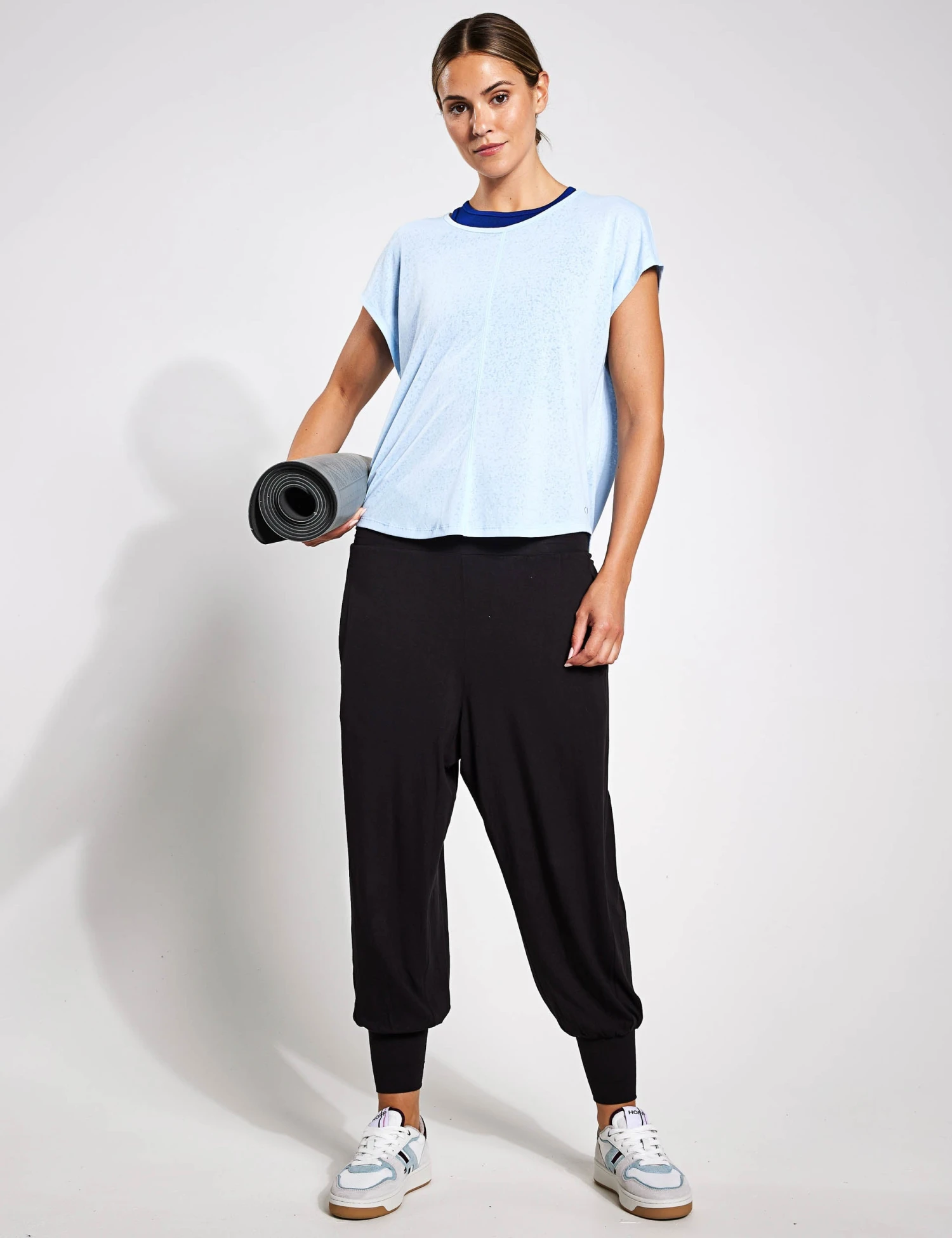 Scoop Neck Twist Back Yoga T-Shirt - Powder Blue 4 Scoop Neck Twist Back Yoga T-Shirt - Powder Blue - Image 3