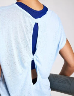 Scoop Neck Twist Back Yoga T-Shirt - Powder Blue 10 Scoop Neck Twist Back Yoga T-Shirt - Powder Blue -Sportswear Store Goodmove Yoga Cross Back Tee T51 5767 PB POWDER BLUE 0019