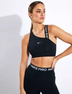 Nike Pro Dri-FIT Swoosh Asymmetrical Sports Bra - Black/Particle Grey/White