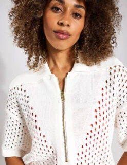 Varley Teagan Boxy Knit Polo - Snow White -Sportswear Store VARLEY TEAGAN BOXY KNIT POLO VAR01328 Snow White 0021