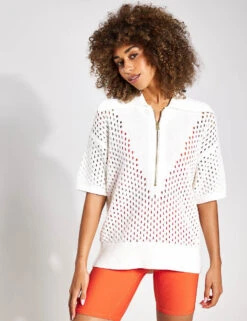 Varley Teagan Boxy Knit Polo - Snow White