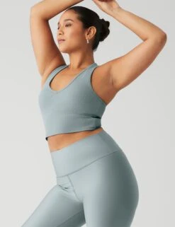 Goddess Ribbed Cropped Racerback Tank - Cosmic Grey 14 Goddess Ribbed Cropped Racerback Tank - Cosmic Grey -Sportswear Store alo yoga goddess ribbed cropped racerback tank cosmic grey W9565R 2