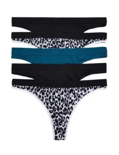 5pk Microfibre Thongs - Black Mix