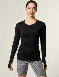 Scoop Neck Long Sleeve Top - Black