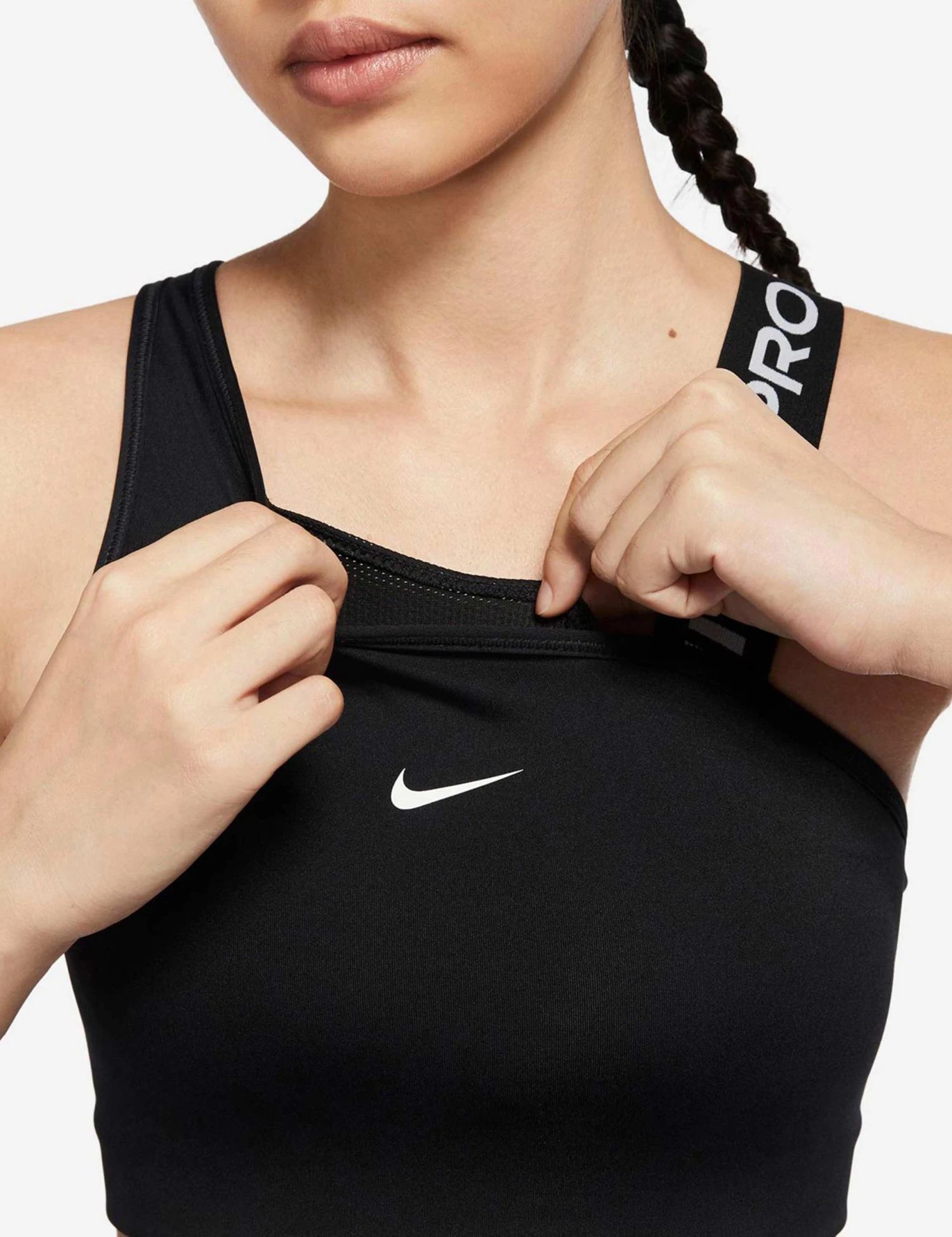 Nike Pro Dri-FIT Swoosh Asymmetrical Sports Bra - Black/Particle Grey/White 7 Nike Pro Dri-FIT Swoosh Asymmetrical Sports Bra - Black/Particle Grey/White - Image 5