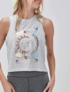 Spiritual Gangster Star Voyager Box Crop Tank - Cloud Heather Grey