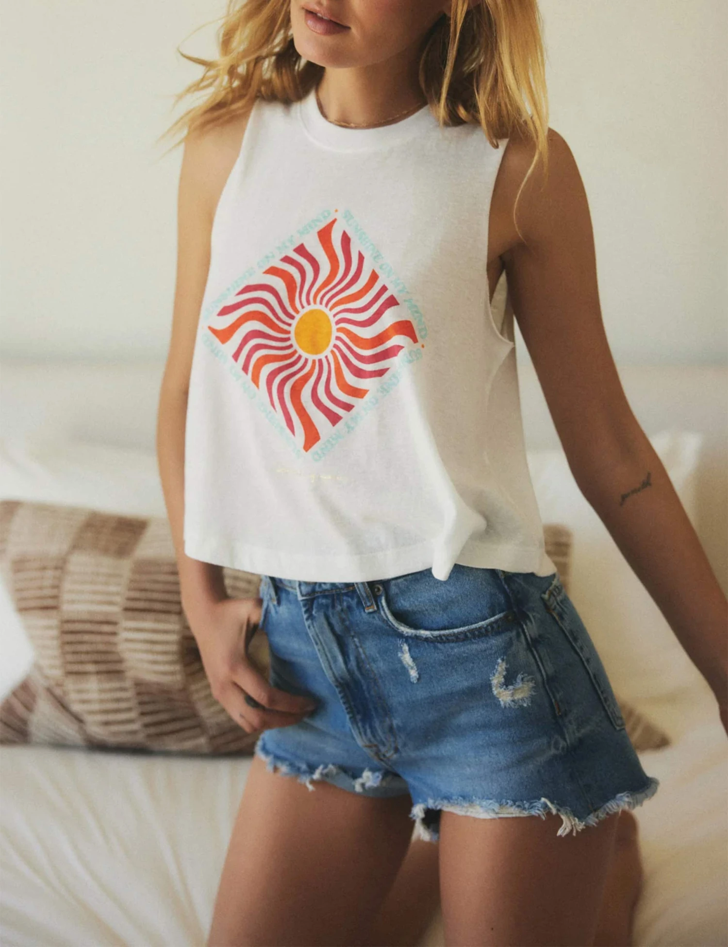 Spiritual Gangster Sunshine On My Mind Crop Tank - Stone 6 Spiritual Gangster Sunshine On My Mind Crop Tank - Stone - Image 4